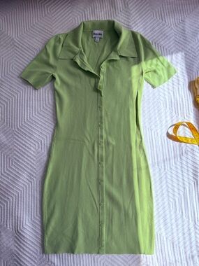 Aritzia Sunday Best Sage Green Button-Front Knit Mini Dress